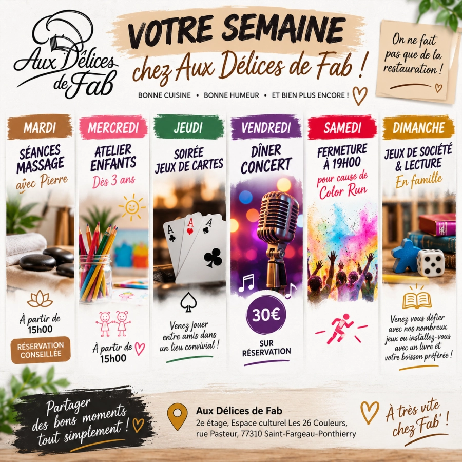 ✨ Chez Fab’, on ne fait pas que de la restauration ! Mardi dès 15h : massages…