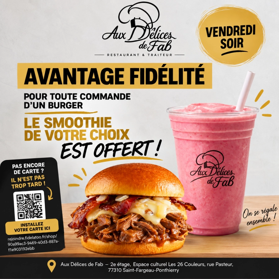 🎁 NOUVEL AVANTAGE FIDÉLITÉ ! Ce vendredi soir, pour toute commande d’un burger,…